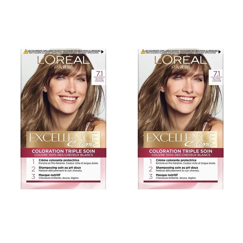 L Oréal Excellence Стойкая крем-краска для волос, 2 упаковки, цвет 7.1 Пепельно-русый, 7.1 Пепельно-русый EXCELLENCE