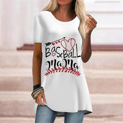 Plus Size Women Summer Letter Love Tennis Printed Comfy Short Sleeve Round Collar T-shirt Casual Baggy Mid Length Tee Tops