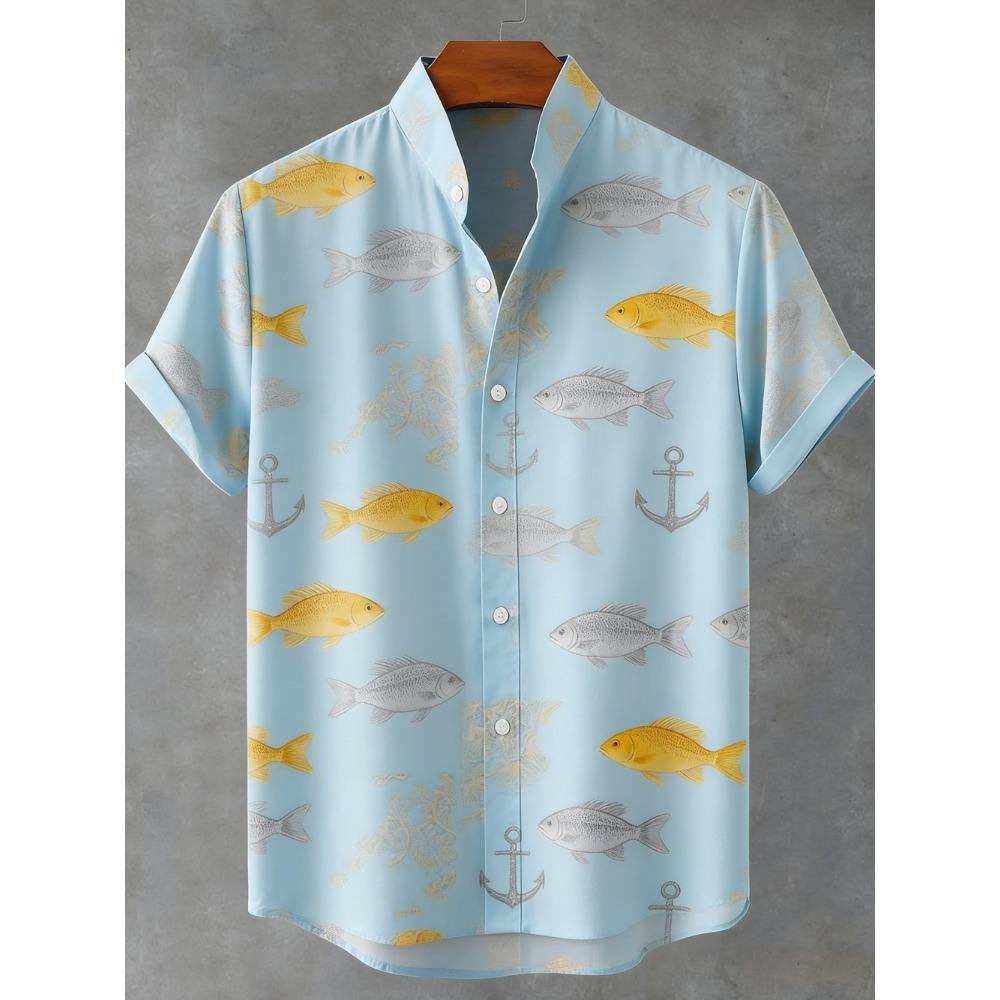2026 Men's New Fun Short-Sleeved Shirt Turtle Octopus Whale 3D HD Printed Shirt Hawaiian Vacation Social Men's Clothing