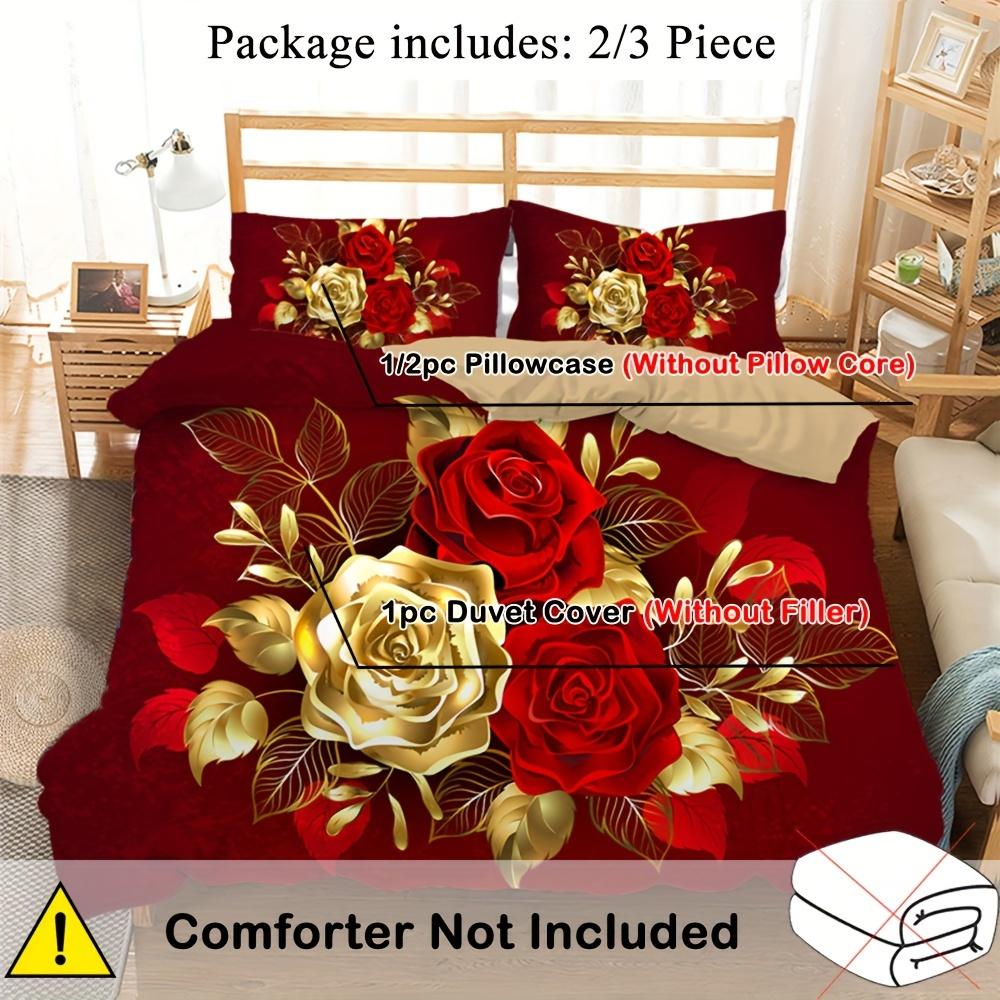 Romantic Rose Duvet Cover Set 2/3Pcs Soft Breathable Bedding For Bedroom Dorm Room Decor Christmas Gift