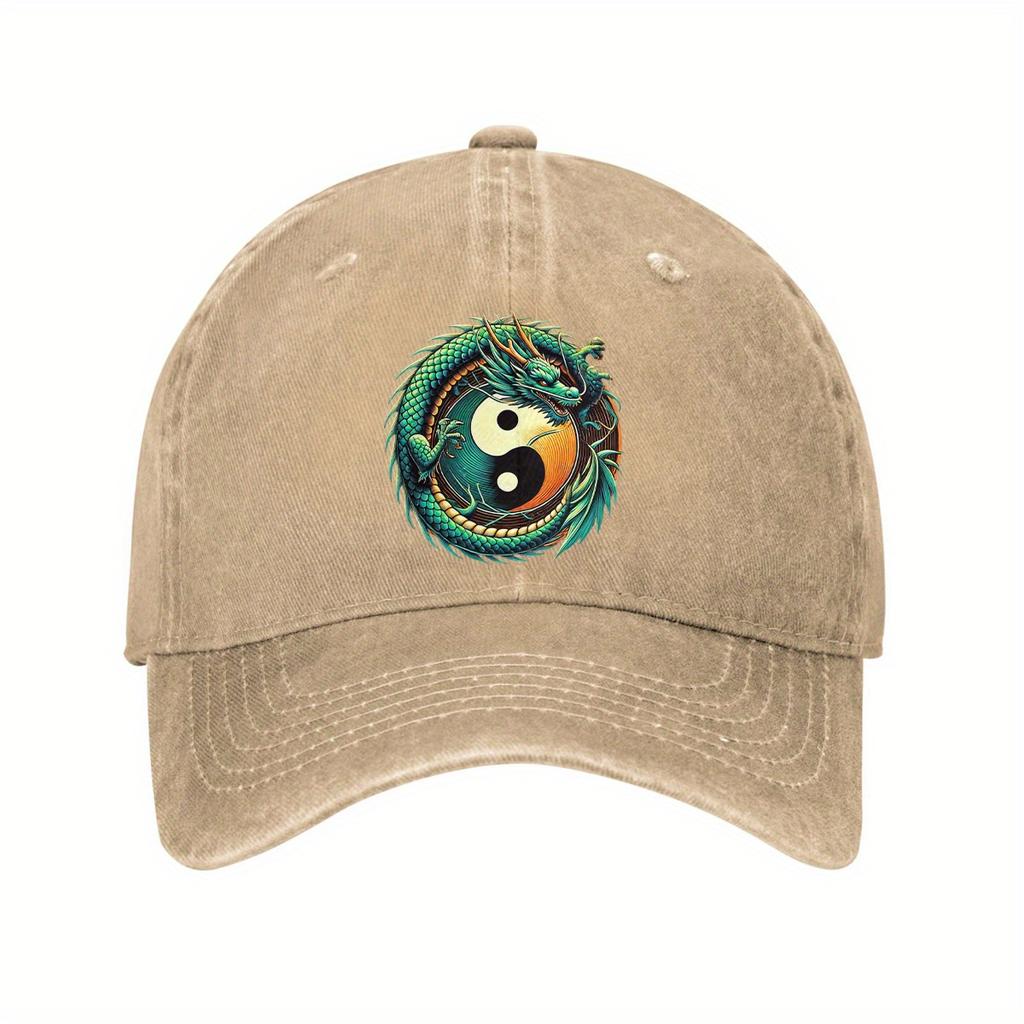 Dragon Yin Yang Baseball Cap Unisex Washed Cotton Adjustable Casual Outdoor Adult Cap