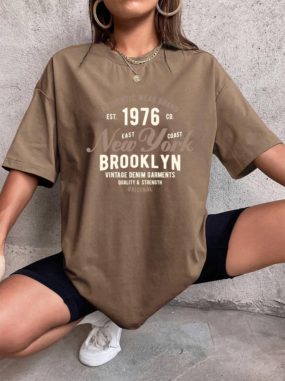 

New York Brooklyn Est 1976 Letter Prints TShirt Women Cotton Summer Tops Soft Loose ONeck Short Sleeve Tees Casual Clothes S