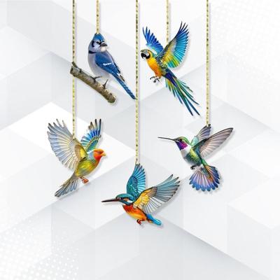 Colored Birds Suncatchers Flat Acrylic Hanging Ornaments Pendants Set For Car Rearview Mirror Window Home Garden Decors