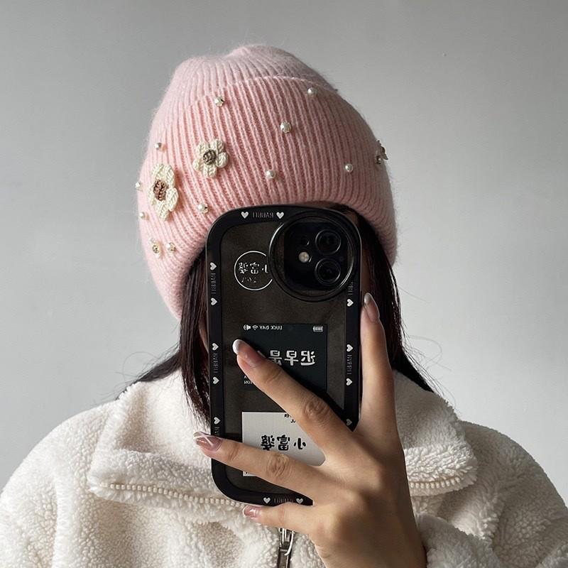 New Cute Flower Rabbit Wool Knitted Hat Autumn and Winter Thickened Warm Plush Fashionable Wool Hat Women Showing Their Face Cold Hat