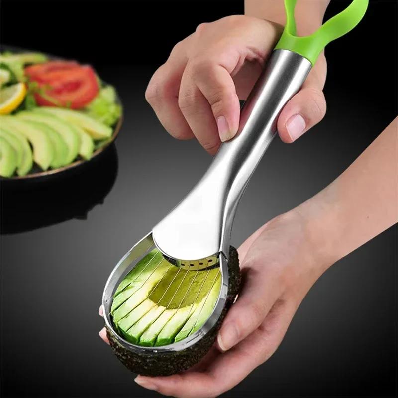 2 in 1 Avocado Slicer Stainless Steel Avocado Cutter Peeler Knife Pitaya Kiwi Slicer Peeler Kitchen Gadget Fruit Vegetable Tools