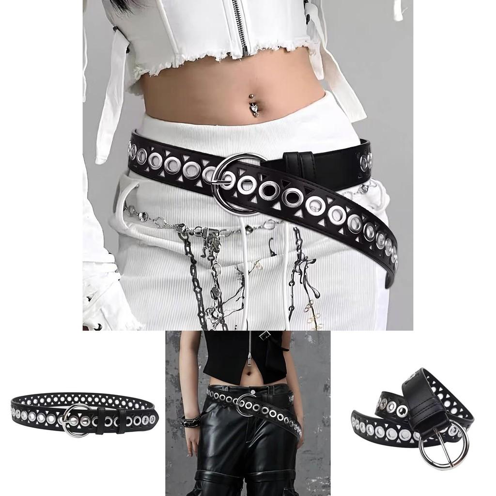 Retro Double Prong Metal Belt With Perforated Pattern For Street Style Look
