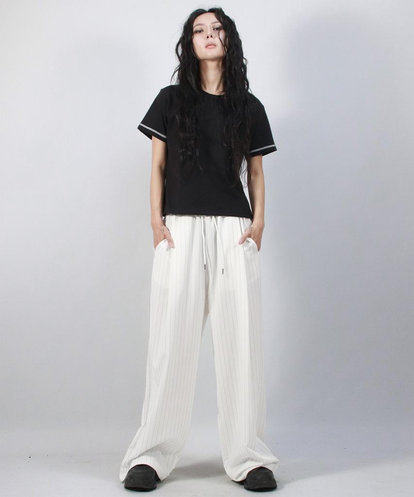 Deumakeu Solid Stripe Wide Pants White