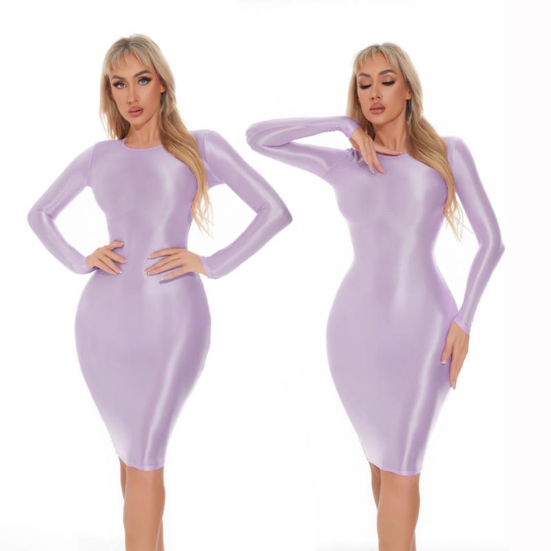 Women Sexy Bodycon Dresses Plus Size Glossy Tight Dress Professional Uniform Seductive See-Through Underwear Seamless Nightdress