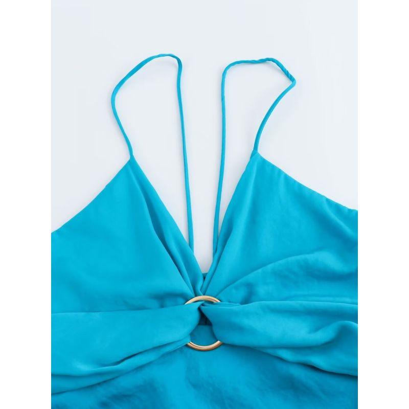 Kaslead New Arrival Women's Clothing Fashion Style Open Design Silk Satin Texture Midi Skirt Dress 987817