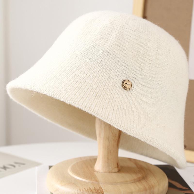 Hat Women's Autumn and Winter Knitted Cashmere Blended Bucket Hat Versatile Basin Hat Warm and Cold-proof Small Bucket Hat