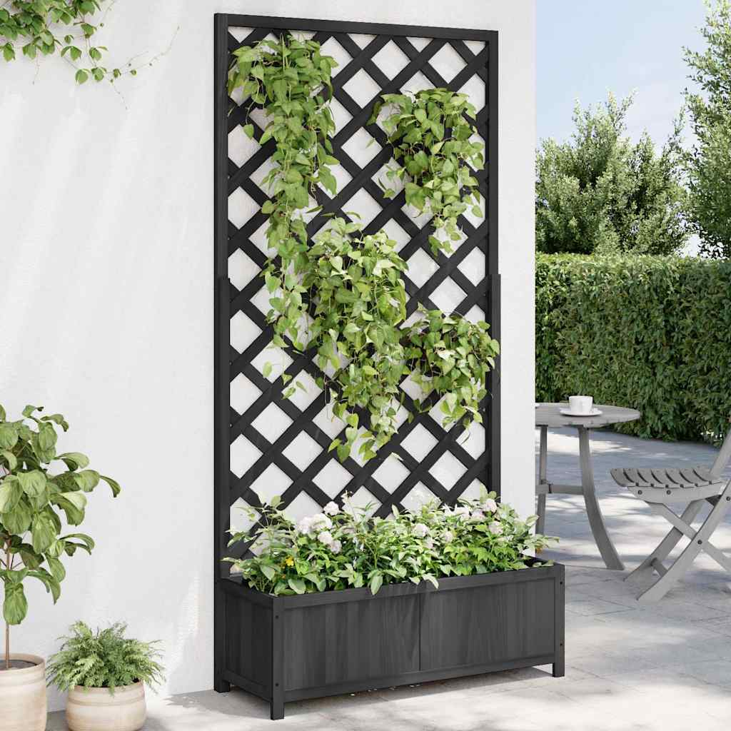 vidaXL Pflanzkübel mit Spalier Schwarz 90x35x180 cm Massivholz Tanne schwarz