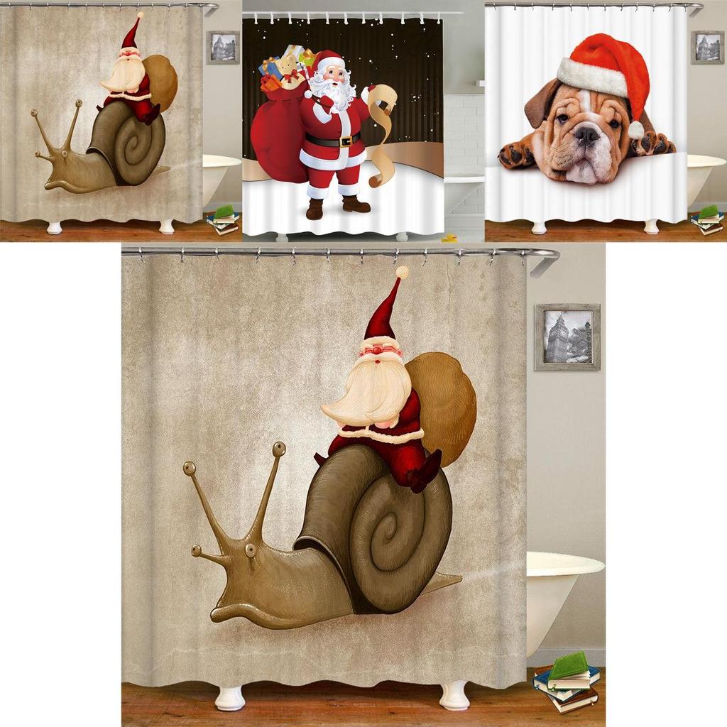 Christmas Shower Curtain With Hooks Durable Waterproof Bathroom Decor Santa Claus