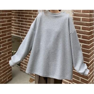 Women's Spring and Autumn Round Neck Loose Sweater Small People Long-sleeved Solid Color Tops
