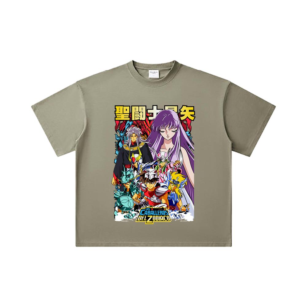 260 GSM Double Yarn 32 Count 100% Cotton Saint Seiya V2 Print Unisex Heavy Cotton T Shirt