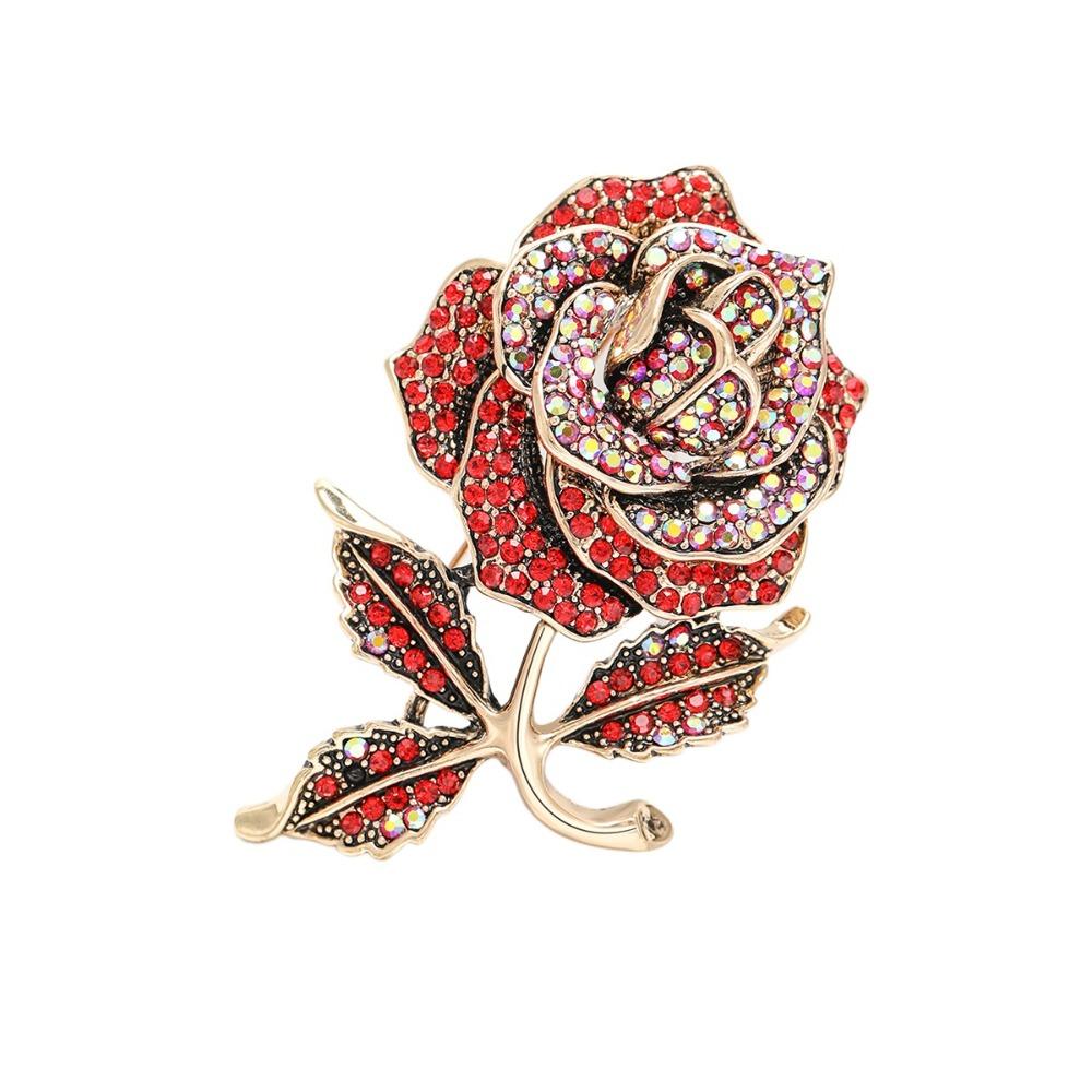 Elegant Sparkling Rose Brooch Rhinestone Light Luxury Flowers Pin Fashion Jewelry Korean Style Alloy Zircon Badge Office
