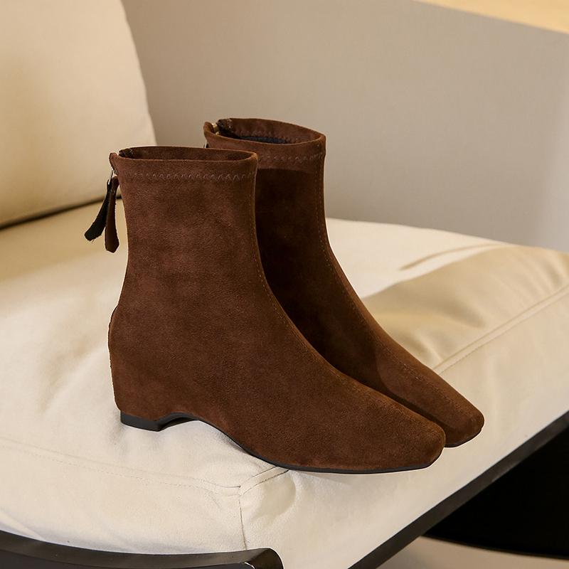 

Vintage Slim Women Ankle Boots Fashion Square Toe Internal Elevation Shoes Street Style Party Stripper Female Short Booties 35