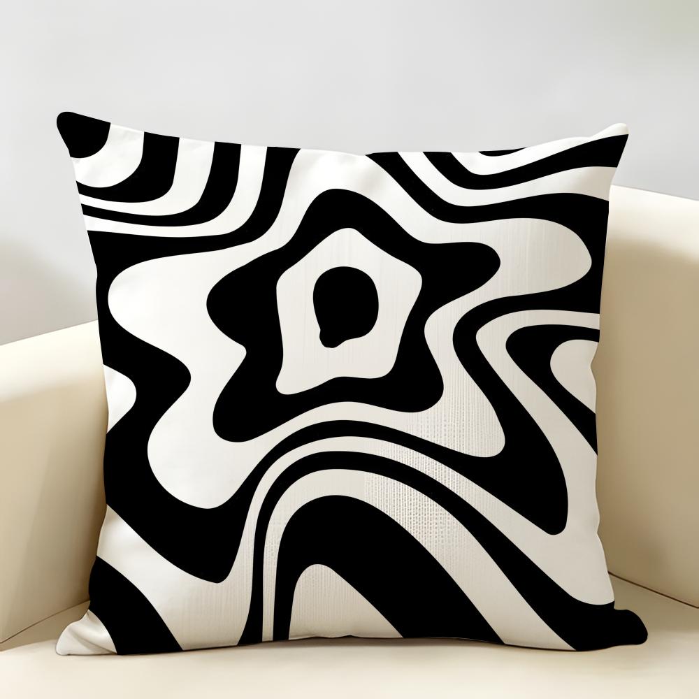 Luxury Sophisticated Black White Art Cushion Cover Natural Linen Organic Fabric Printing Breathable Perfect For Home Decor