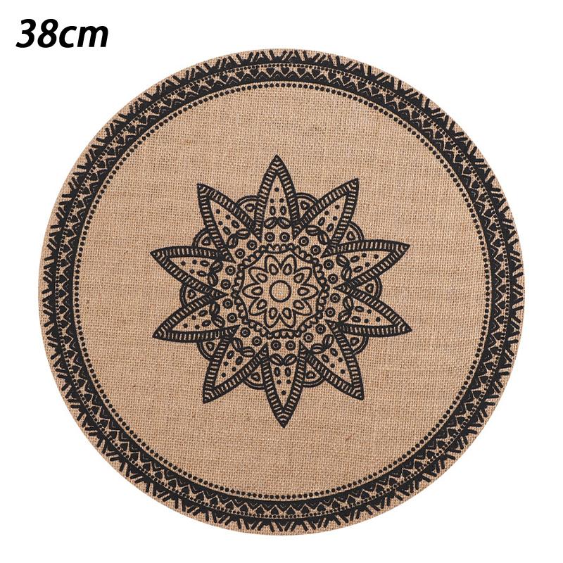 Boho Mandala Round Placemats Heat-Resistant Linen-Cotton Table Mats Washable Non-Slip Dining Decor