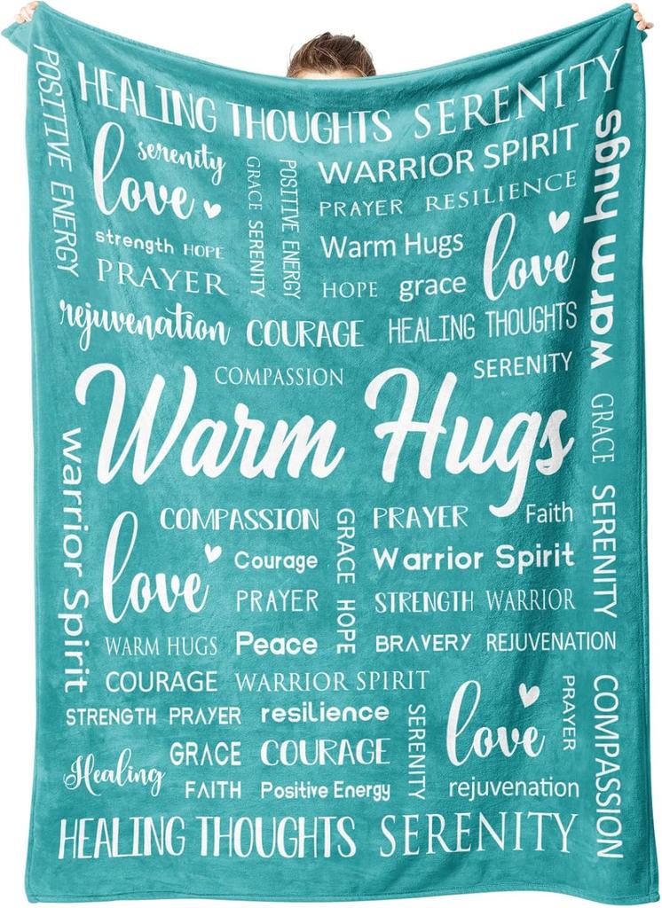 Afterprints Warm Hugs Healing Blanket  Soft Comfort Throw Blankets X Inspirational Get Well Gifts for Women Breast Cancer Suppor