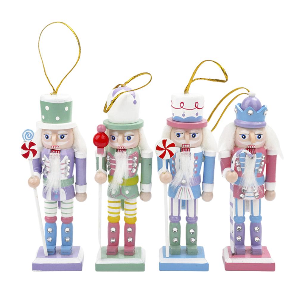 4Pcs Christmas Nutcrackers Wood Christmas Nutcracker Ornament Figure Gifts Xmas Wood Soldier Desktop Decoration GIfts for Family
