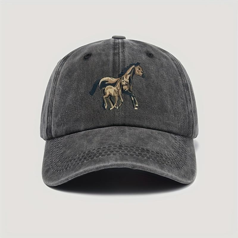 Horse and Foal Running Print Vintage Baseball Cap Distressed Casual Adjustable Hat for Men Women
