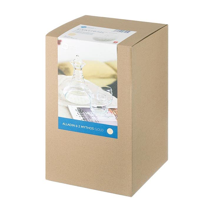 Prema Nature's Design Golden Aladdin Water Server 1.3L & Mythos Golden Glass (2-Pack) ~Golden Flower of Life~ Clear Large