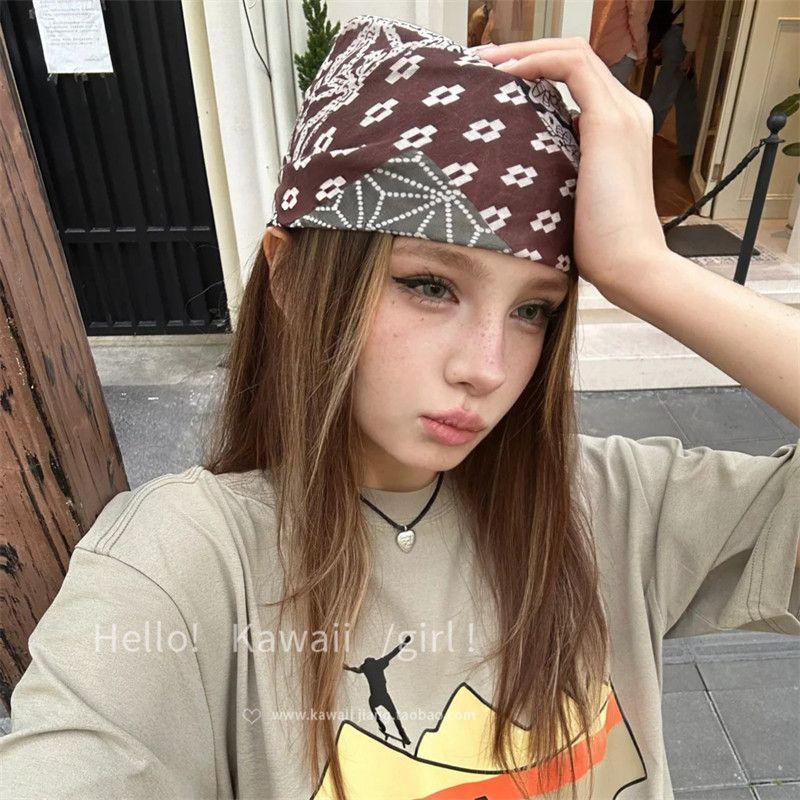 

Fashion Retro Chessboard Lattice Paisley Headscarf Waste Soil Style Maillard Sweet Cool Hair Towel Sexy Street Trendy Accessories Vintage Headscarf