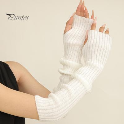 1 Pair Fall Winter Gloves Half-finger Cover Knitted High Elasticity Non-slip Over Elbow Length Arm Warmers Pure Color Arm Sleeves Keep Warm Windproof