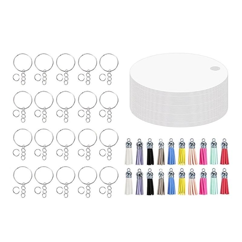 

80 Pieces Double Sided Sublimation Keychain Set with Aluminum Blanks and Tassels Decorations Heat Transfer Keyrings 1