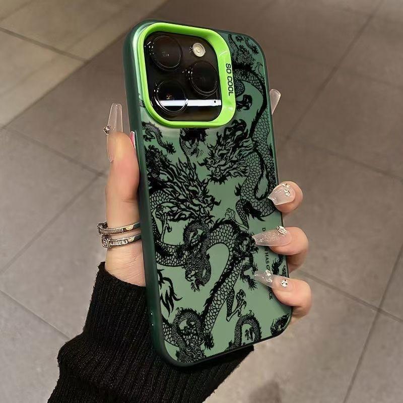 English Black Dragon Applicable iPhone15promax Mobile Phone Case Apple 14 Matte Colored Silver 13 12 11 Anti-drop XS
