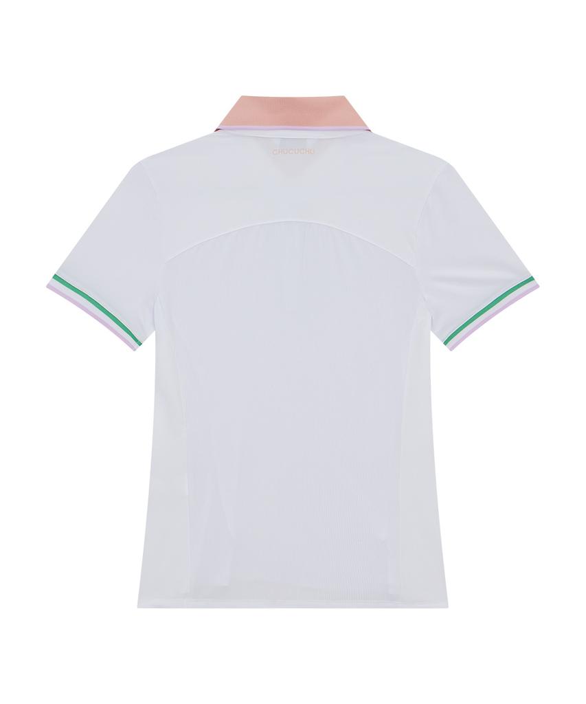 Chuku Chu Line Back Mesh Collar Short Sleeve Top (White) Cbfss-Ts006W