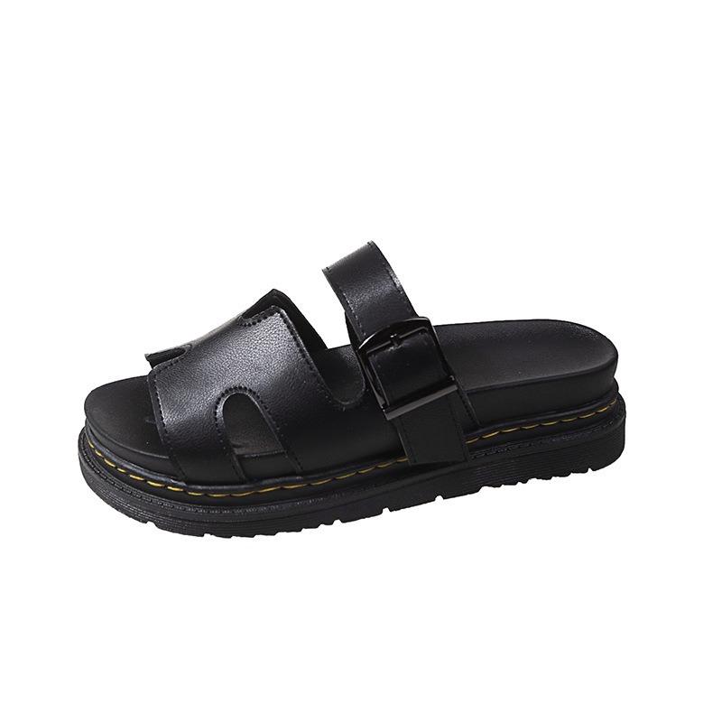 Nuevas Pantuflas de Mujer Tallas Grandes 2026 Una Tira Hebilla Color Sólido Sandalias de Deslizamiento Casuales