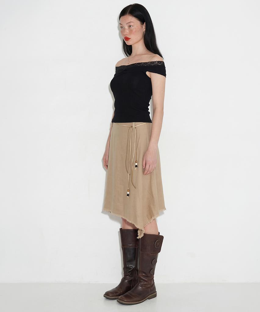 Cecese Bohemian Asymmetrical Cut Skirt Beige