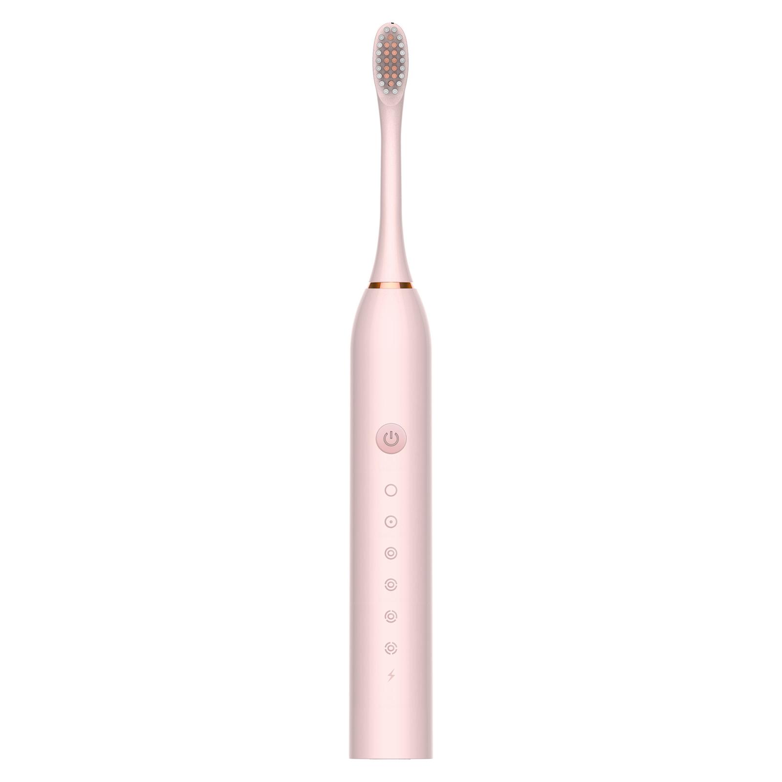 Electric Toothbrush Waterproof Usb Rechargeable Automatic Soft Bristle Tooth Brush With 4 Brush Heads pink
