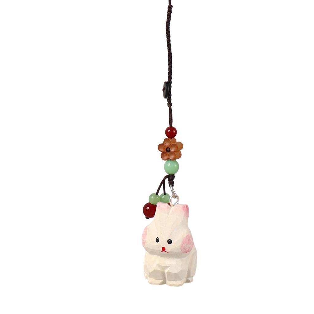 Wooden Carved Cartoon Bear Rabbit Keyring Animal Charm Keychain Travel Souvenirs Backpack Pendant Decorations Couple