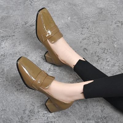 Brand Women's High Heels Square Toe Patent Leather Women Shoes Designer British Style Loafers Fashion Shallow Mouth Women Pumps
