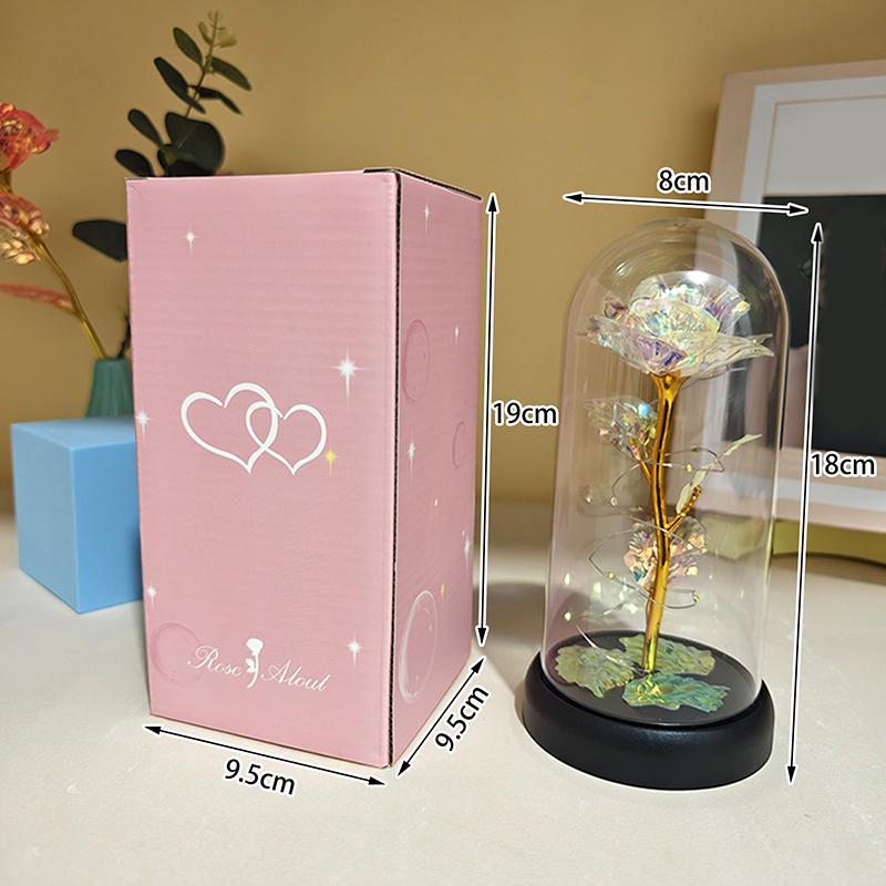 1 Set Light Up Wedding Galaxy Rose Decor Artificial Flowers Led Red Rose Valentine'S Day Gift Rose In Acrylic Cover Stand
