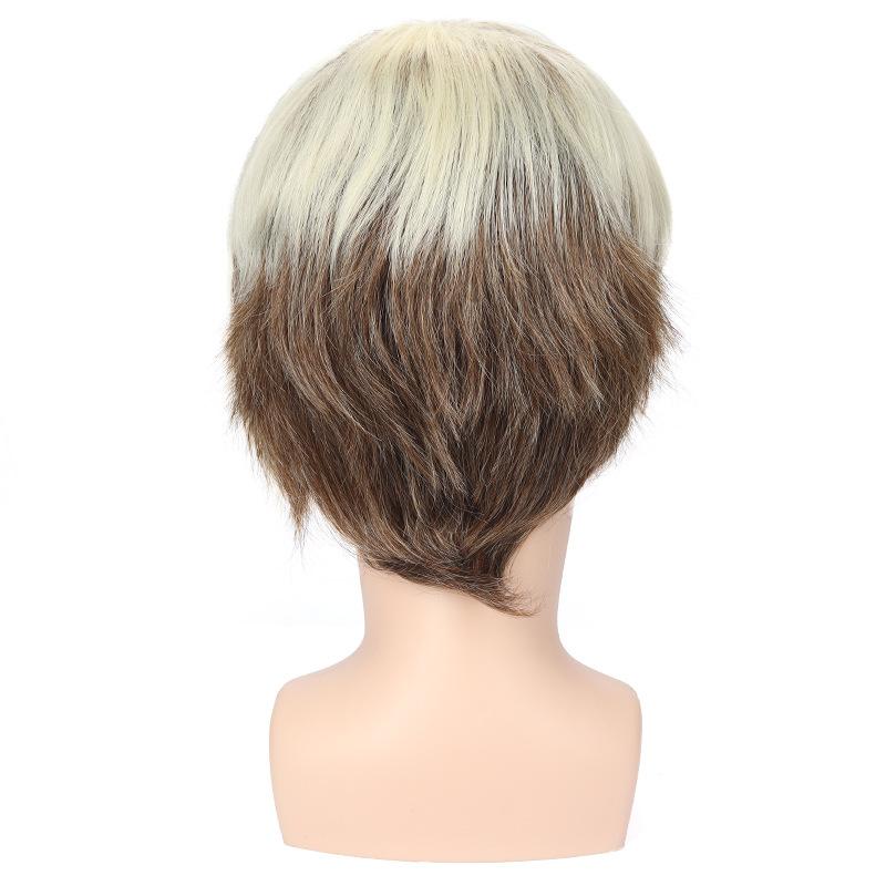 Men's Fashion Natural Fluffy Wig, Golden-Brown Side-Part Short Straight High-Temperature Fiber Hairpiece