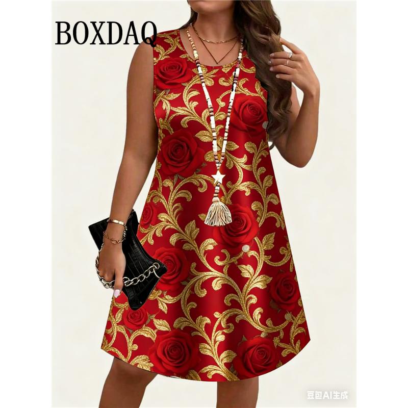 2026 Women Dresses Plus Size Women's Sundress Polka Dot 3D Printing Tank Dress Summer Casual Sleeveless O Neck Loose Dresses 6XL