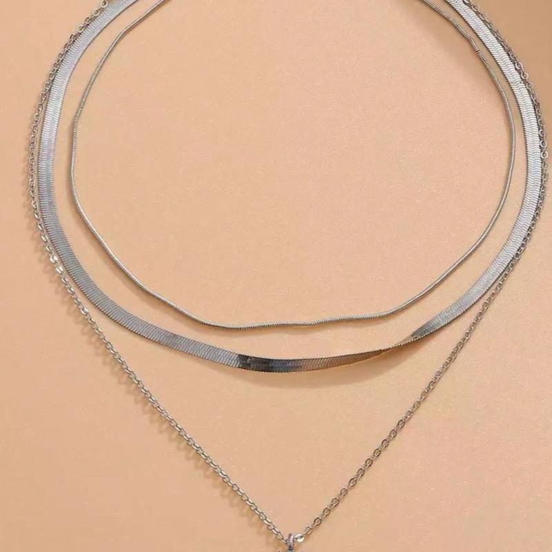 3pcs Women Fashion Necklace Set, Teardrop Crystal Pendant Necklace, Choker Necklace, Casual Daily Wear