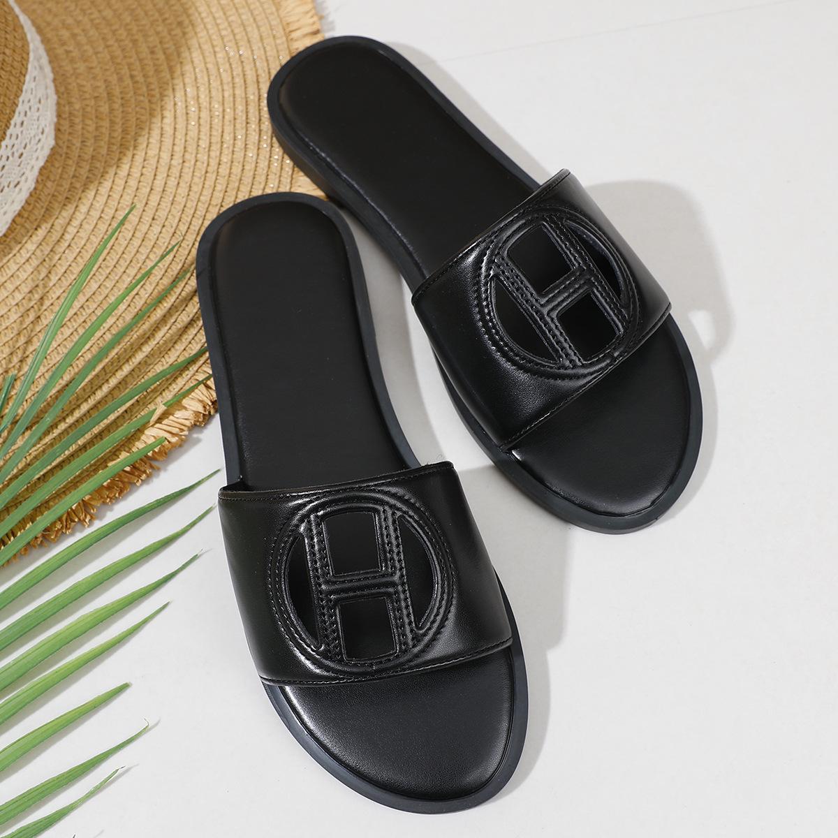 2026 Damen Sommer Bestickte Flache Sandalen 39 schwarz