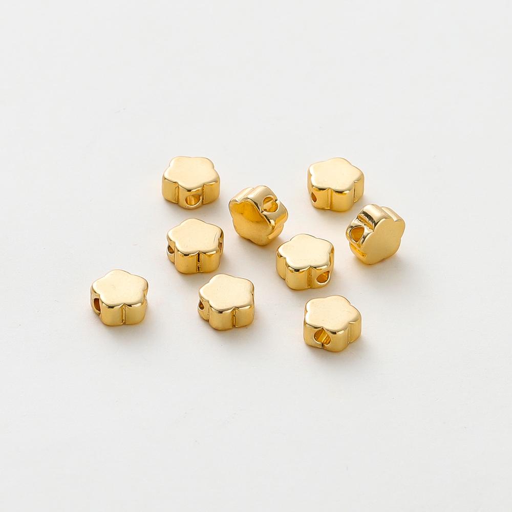 20PCS 14K 18K Gold Plated Brass Round Square Cross Flowers Beads Spacer Beads Jewelry Making Supplies DIY Necklaces Findings