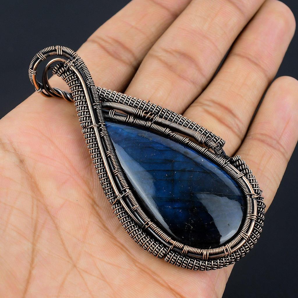 Blue Flash Labradorite Jewelry, 999 Copper Wire Wrapped Pendant, Handmade Gemstone Jewelry, Gifts For Wife Brand New Pendant
