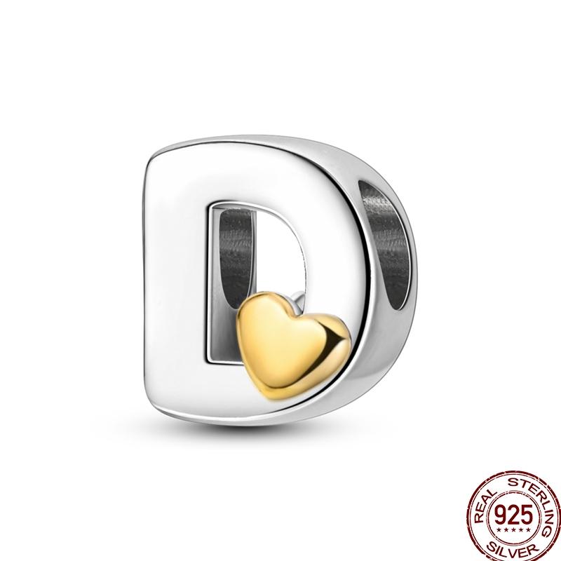 Copper 26 Letter English Alphabet Charms Beads Gold Heart Pendant Fit Original Bracelet Diy Jewelry Making As Gifts