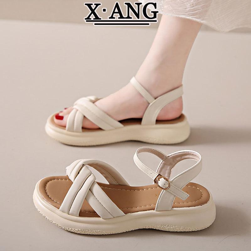 One-word Buckle with Platform Sandals Women's Summer Wear 2025 New Versatile Soft Sole with Skirt Fairy Style Roman Shoes