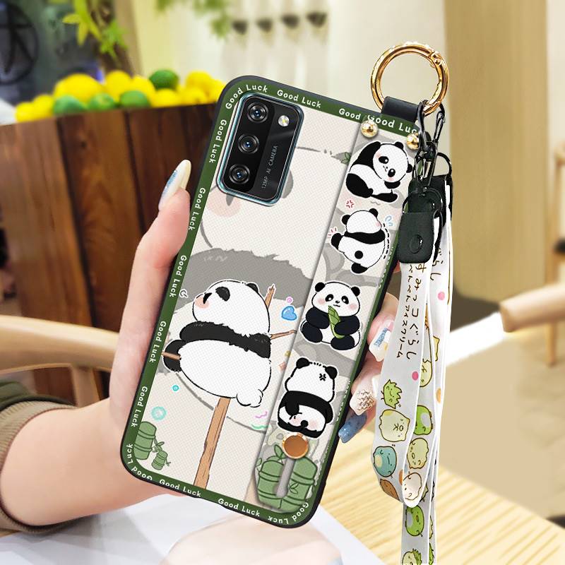 Back Cover Lanyard Phone Case For Blackview A100 Anti-knock Durable Anti-dust Phone Holder Panda Kickstand Soft case