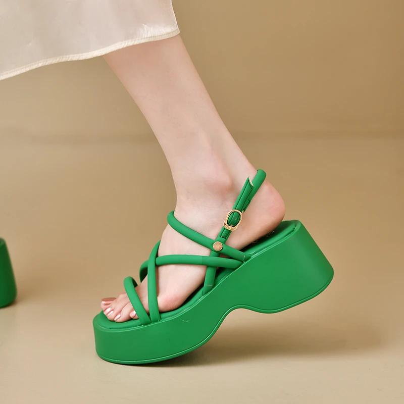 Cross Strap Platform Sandals for Women Summer 2025 Thick Bottom Gladiator Shoes Woman Casual Non-Slip Wedge Sandalias Mujer