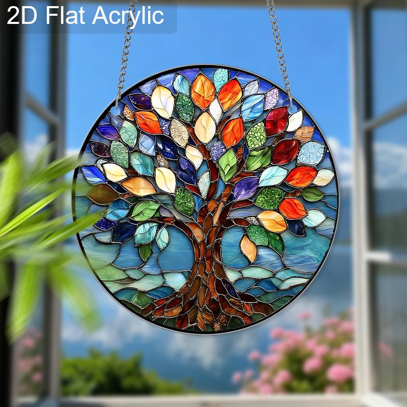 Acrylic Colorful Tree of Life Suncatcher Stained Glass Effect Window Hanging Ornament Spiritual Home Decor Gifts