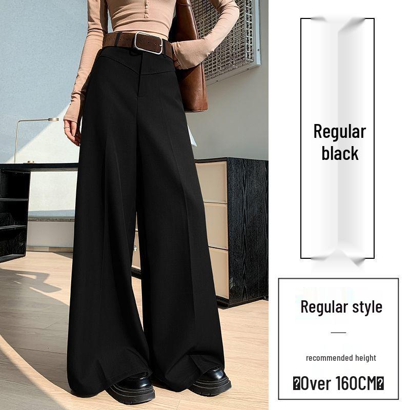 Women's High-Waisted Wide-Leg Floor-Length Pants - Spring/Autumn 2026 Slimming Drape Design