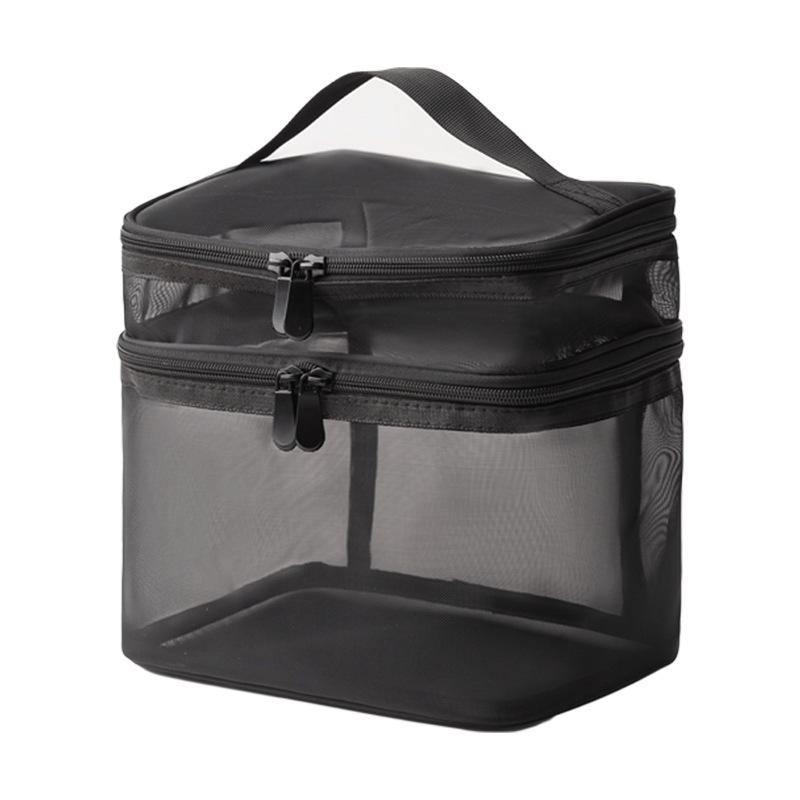 2025 Double Layer Large-Capacity Handheld Nylon Transparent Makeup Organizer Bag